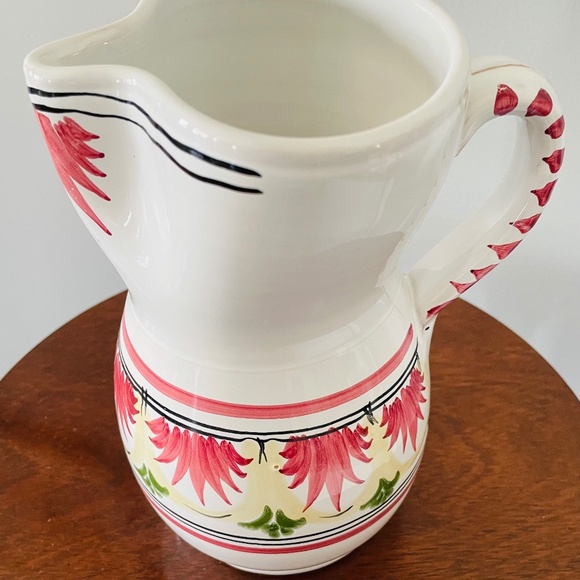 Hand Painted Ceramic Pottery Pitcher Floral Design - Picture 1 of 4